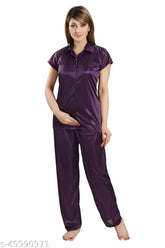 Satin women's nightsuit set, free size, solid design, super soft satin fabric from Style Dunes, India