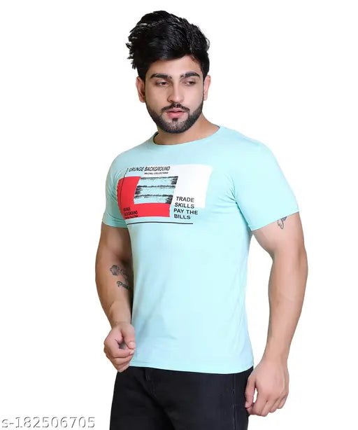 Soft cotton blend, printed round neck t-shirt in American Pie Summer Casual wear, short sleeves. Men's size L (Chest 20in, Length 28in), made in India