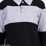 Cotton colorblocked full sleeve collared T-shirt for women's regular fit, ideal for casual and evening wear