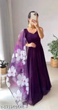 Georgette wine gown with flower dupatta, sleeveless, trendy for parties/weddings