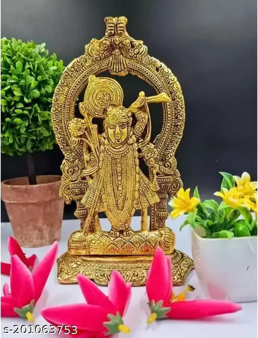 Gold-plated Shri Nath Ji Kirshana Ji Idol (8cmx13cmx23cm), perfect for Vastu home or office gifting