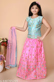 Chanderi silk kids lehenga choli set with net dupatta, embroidered and stitched for 1-7 year olds, Indian traditional wear