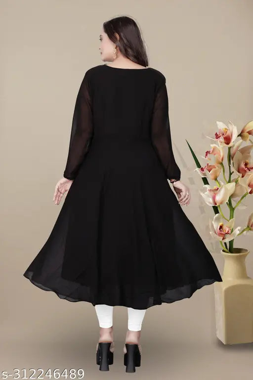 Trendy attractive Georgette kurtis with three-quarter sleeves, solid color for women's fashion, India-made clothing, size S (36in bust, 56in length)