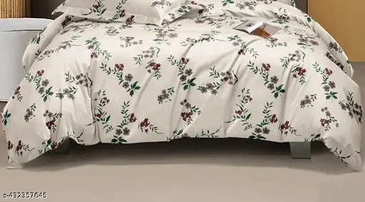 Royal Cream Cotton Floral Printed Quilted AC Comforter, 85x85 inches, suitable for mild winter or AC room