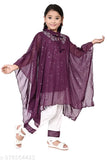 Purple & white cotton blend kids pyjamas set for baby girls, embellished sleeves, sizes: 2-3yrs, 5-6yrs, 6-7yrs, 7-8yrs, 9-10yrs, 10-11yrs, India origin