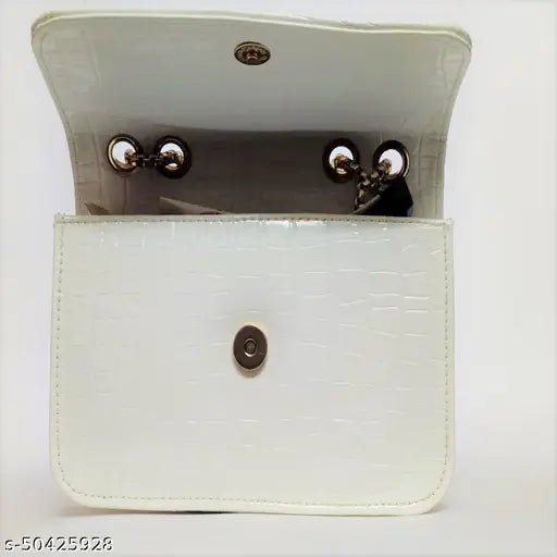 White PU Trendstar Sling Bag (TB047), stylish and compact with golden accents, free size, ideal for everyday use