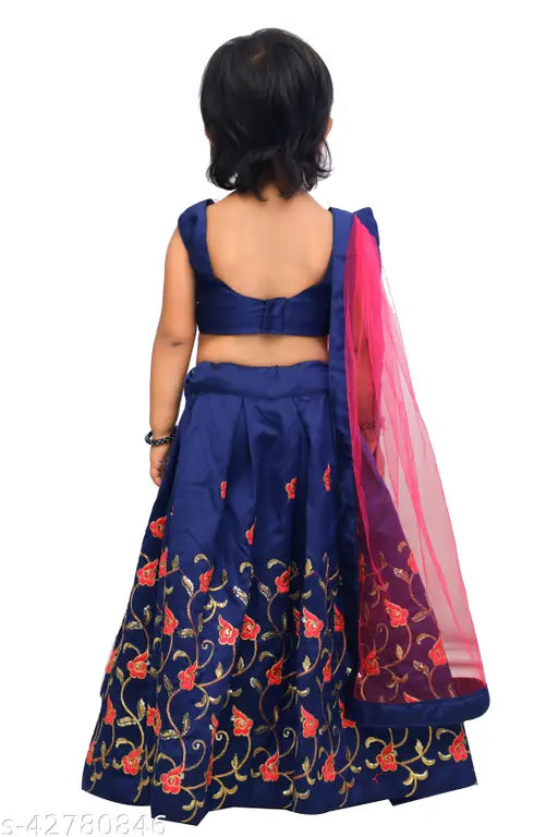 Modern taffeta silk stylus kids' lehenga and cholis, embroidered with net dupatta, sleeveless design - India