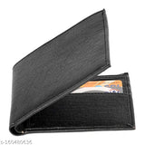 Black leather branded men's wallet, 8-card slot with 5 compartments. Solid pattern, free size (12x10 cm), Indian origin