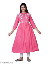 Rayon embroidered Anarkali kurta with three-quarter sleeves, intricate embroidery on neck, handmade Indian women's clothing