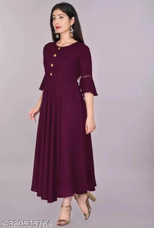 Rayon Women's Kurtis - Solid, three-quarter sleeves, effortless elegance, Indian handcrafted