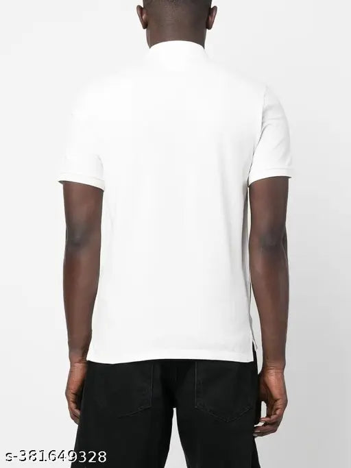 Men's white collar half sleeve cotton blend breathable fabric T-shirt, versatile for workouts & casual wear, XL to 5XL