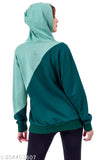 Green color-blocked cotton terry hoodie with kangaroo pockets, ideal for casual wear this season