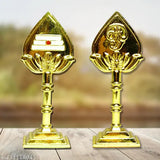Gold Murugan idol for car dashboard & home decor, adorned in traditional vel style from India