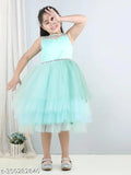 Green net embellished girls' party dress, knee-length, suitable for 1-2 years old (size 22in bust, 20in length)