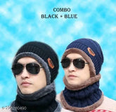 Woolen cap and neck muff set, soft fur inside, stylish winter protection for kids (boys & girls), India-made combo pack of 2