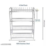 Stainless Steel 4 Shelf Kitchen Dish Rack, modern storage solution (24x18 Inch) for utensils and draining dishes, made in India