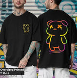 Manlino mens black cotton graphic oversized t-shirt, perfect for men's casual wear or sports activities. Oversize fit, ideal for XS to XXXL sizes