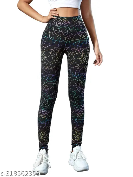 Printed Lycra jeggings for women, size 26/waist 26in, length 39in, hip 30in. Indian-made ladies' fashion with net pattern on stretch pants resembling skinny jeans