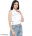 White denim sleeveless collar neck women's regular jacket, solid design by New Classsic Enterprises from India