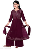 Purple Georgette Anarkali Sharara Set with Floral Prints for Kids, best ethnic quality