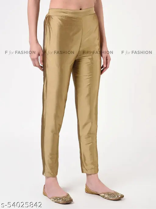 Gold Taffeta Silk Women's Pant with Slit, designer ethnic look in best price (Size 30-38)