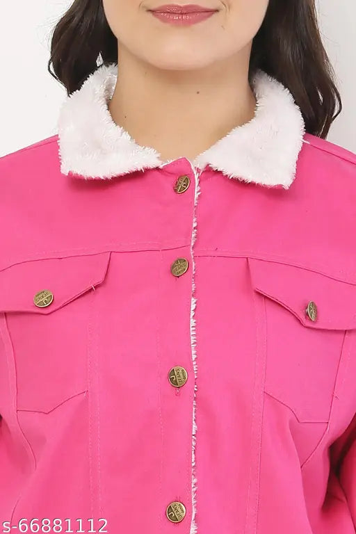 Wool women's denim jacket, solid pattern, fur-lined for warmth, Awesome Creators design