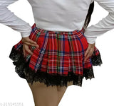 Checkered cotton mini skirt for girls and women, versatile for sleepwear, parties, or casual wear. Available sizes: 26, 28, 30, 32, 34, 36 (waist 26-36, length 16 in). Made in India