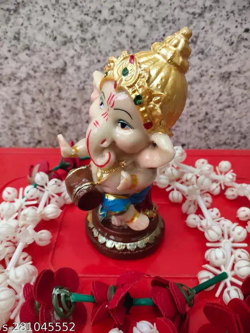 Multicolor polyresin Lord Ganesha statue decorative showpiece, 15 cm high, hand-painted with Indian motifs