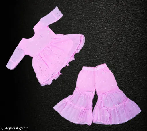 Embellished A-line chiffon Sharara party dress for girls, Indian babywear in sizes 0-3 Months to 3-4 Years