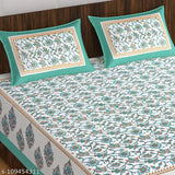 Yellow floral cotton bedsheet & pillow cover, fine quality for summer - Jaipuri print