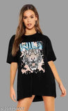 Loose fit, printed oversize women's t-shirt (Polycotton), short sleeves, round neck - India