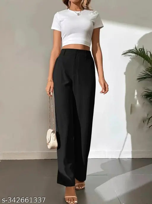 Cotton blend regular fit women's trousers, solid-colored and versatile for casual occasions or office functions. Ideal for creating different looks to suit your style under 300 INR