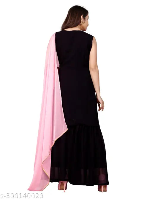 Rayon slub embroidered kurta set with sharara, vibrant colors and patterns, Indian fashion for women