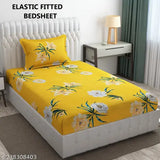 Floral printed cotton single bedsheet with pillow covers, vibrant yellows and patterns ideal for summer