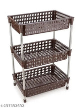 Brown 3-layer Bience plastic-stainless steel fruit & vegetable kitchen trolley with tiered shelves, space-saving design perfect for kitchen or laundry room organization