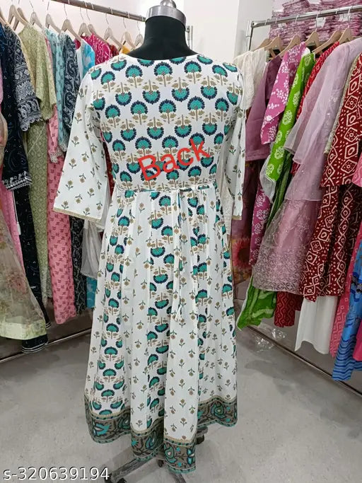 Rayon kali anarkali long kurta, extra size 16, three-quarter sleeves, printed combo