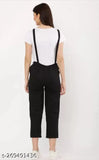 Black cotton blend full length dungaree from Evergreen Collection, printed net pattern, short sleeves, comfortable fit for women, India origin