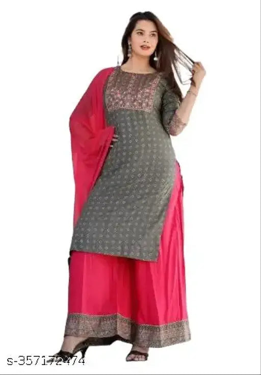 White rayon block-printed kurta, pant set with dupatta for women - latest ethnic design, Indian origin