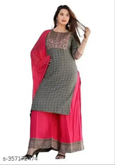 White rayon block-printed kurta, pant set with dupatta for women - latest ethnic design, Indian origin