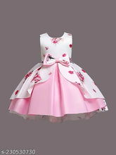 Pink printed satin frock with full sleeves, suitable for 4-5-year-old girls, party wear