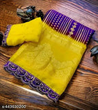 Chiffon Georgette saree with foil print, rich pallu, printed border blouse - Indian traditional wear