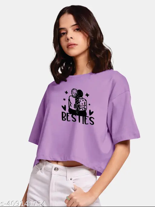 Cotton blend short-sleeved women's printed t-shirt, vibrant design in various sizes (S-XXL), made in India