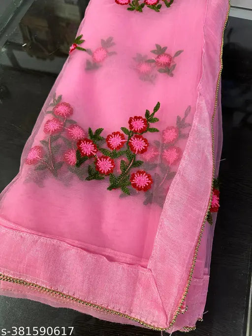 Indian net embroidered saree with cotton-silk blouse piece, free size