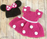 Hand knitted wool sweater for girls, printed net pattern, 100% baby soft wool, comfortable and itch-free, size 0-3 Months (Bust Size: 10 in, Length Size: 10 in), made in India