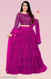 Embroidered silk blend choli and net dupatta set in ruffle pattern, semi-stitched Lehenga for Indian bridal wear
