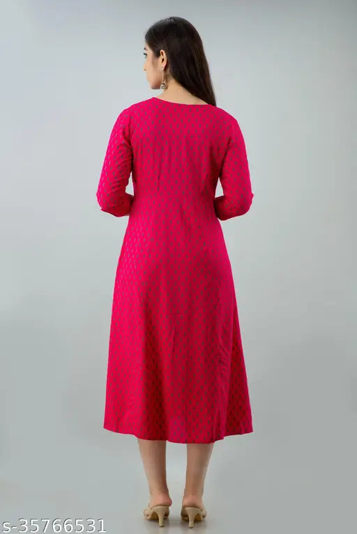 Indian printed rayon anarkali kurta in sizes S-5XL with three-quarter sleeves