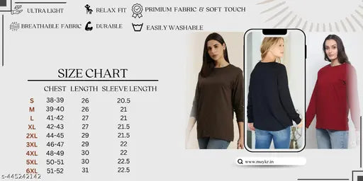 Oversized cotton long sleeves t-shirt for women, solid pattern, available in 8 colors and sizes from S to 6XL