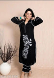 Black embroidered rayon Pakistani kurta pant set, three-quarter sleeves coord set on display