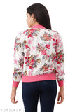 Floral print women's crepe jacket, perfect for cool weather with ribbed details and two pockets, made in India