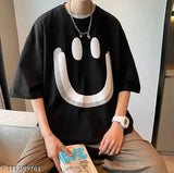 Pure cotton oversized anime graphic printed T-shirt for men, loose baggy fit with drop shoulders and half sleeves, trendy round neckline